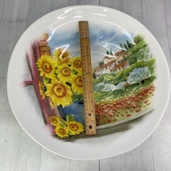 Ceramica Cuore CU415  Yellow Sunflowers Vase Landscape Italy 16" Serving Bowl - Picture 10 of 16